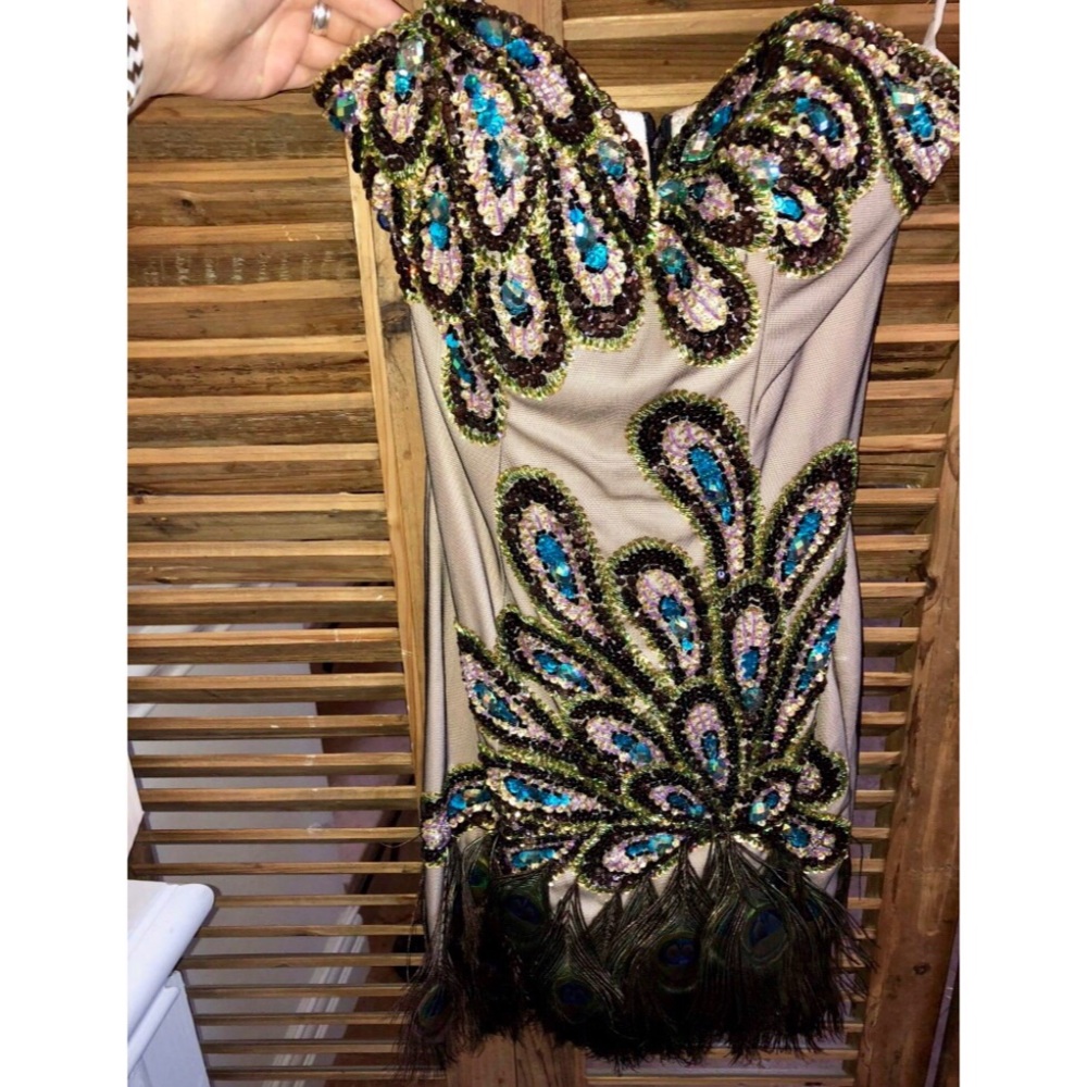 Jovani Strapless Peacock Dress